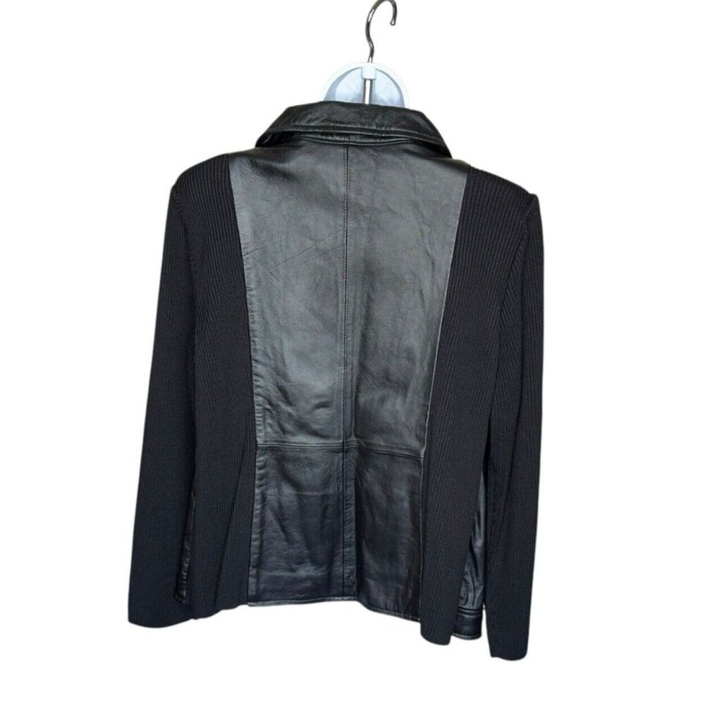 Leather Moto Jacket Zip Up Soft Black Knit Back Sleeves 18W Lined Casual Hip - Picture 4 of 16